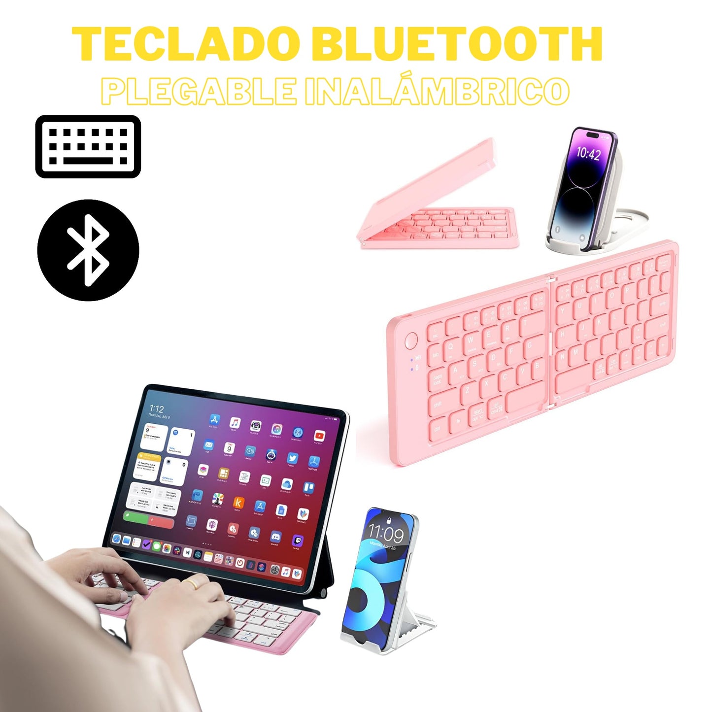 Teclado Inalambrico Plegable + Soporte para teléfono Gratis