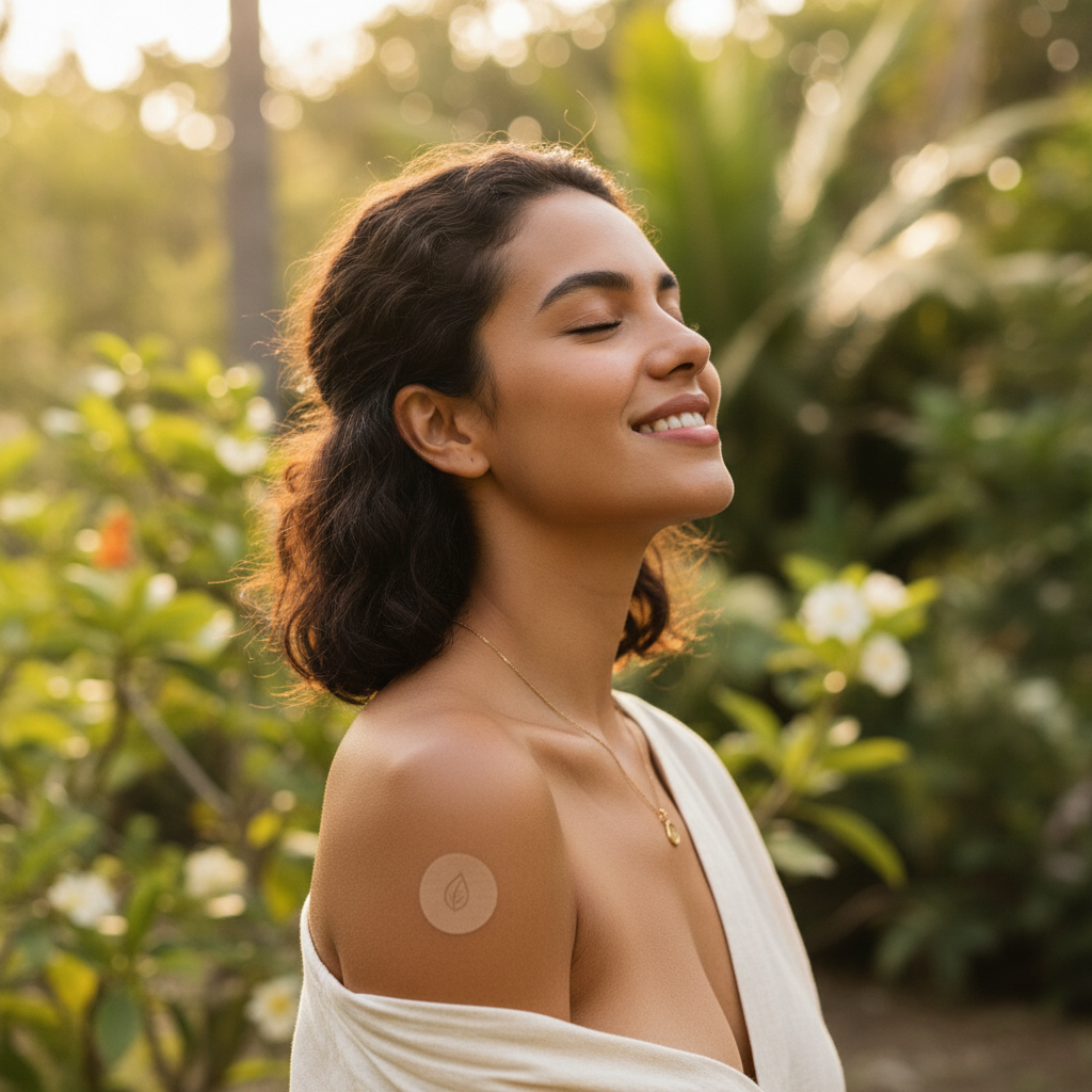 Persona usando parche antitabaco natural One Depot en brazo